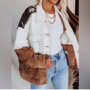 367- POL Mixed Media Patchwork Camo Camouflage Corduroy Jacket Shacket